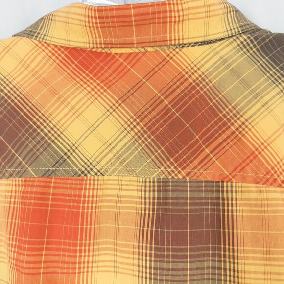LL Bean Otter Cliff Shirt Mens Large Plaid Orange Yellow Zip Pocket Cotton Poly - Picture 14 of 16